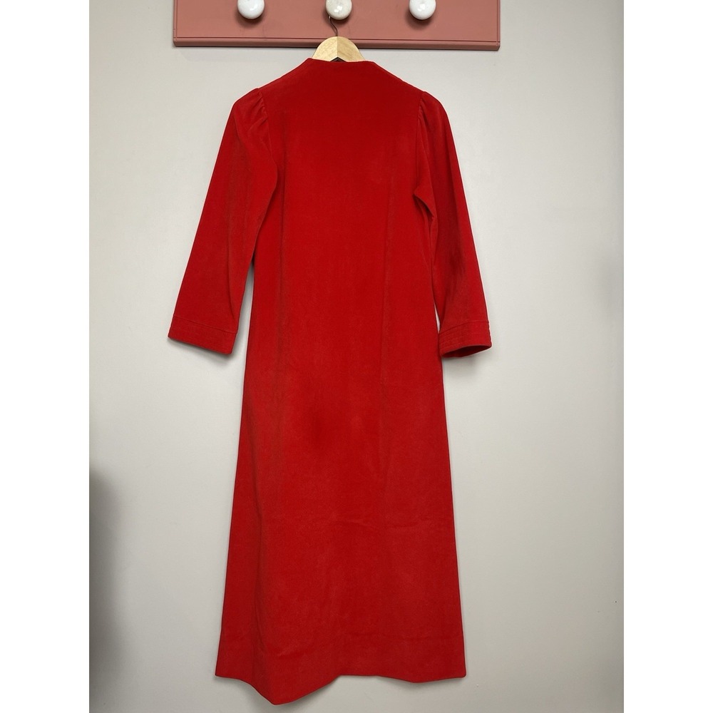 VTG Vanity Fair Robe Long Velour Lace Half Zip Up Red Granny Cottage Size 8 - Picture 5 of 6